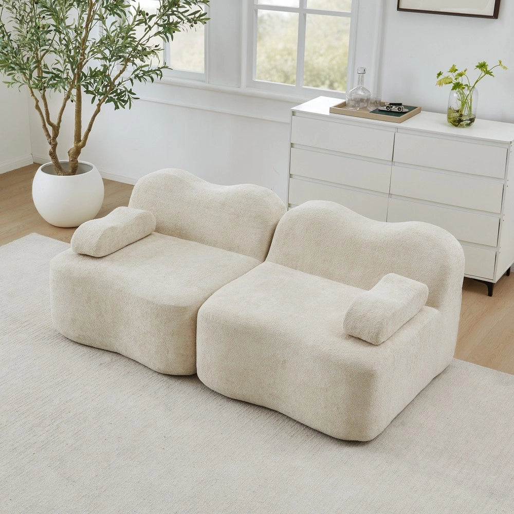 Divano Modulare 2 Posti con Cuscini e Braccioli ¨C Xylo ¨C Beige, Tessuto Morbido