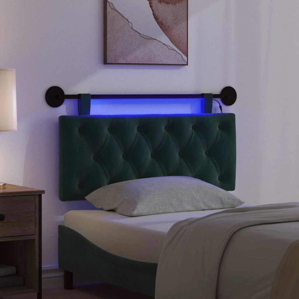 Testiera | Testata sospesa Con luce LED Verde Scuro Velluto
