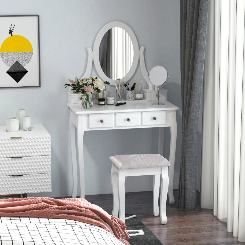 Tavolo trucco con specchio e 5 cassetti ¨C zephmum ¨C Bianco e nero