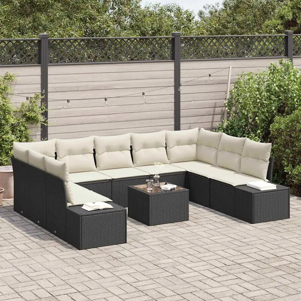 Set Divano da Giardino con cuscino 10 pcs Nero polyrattan