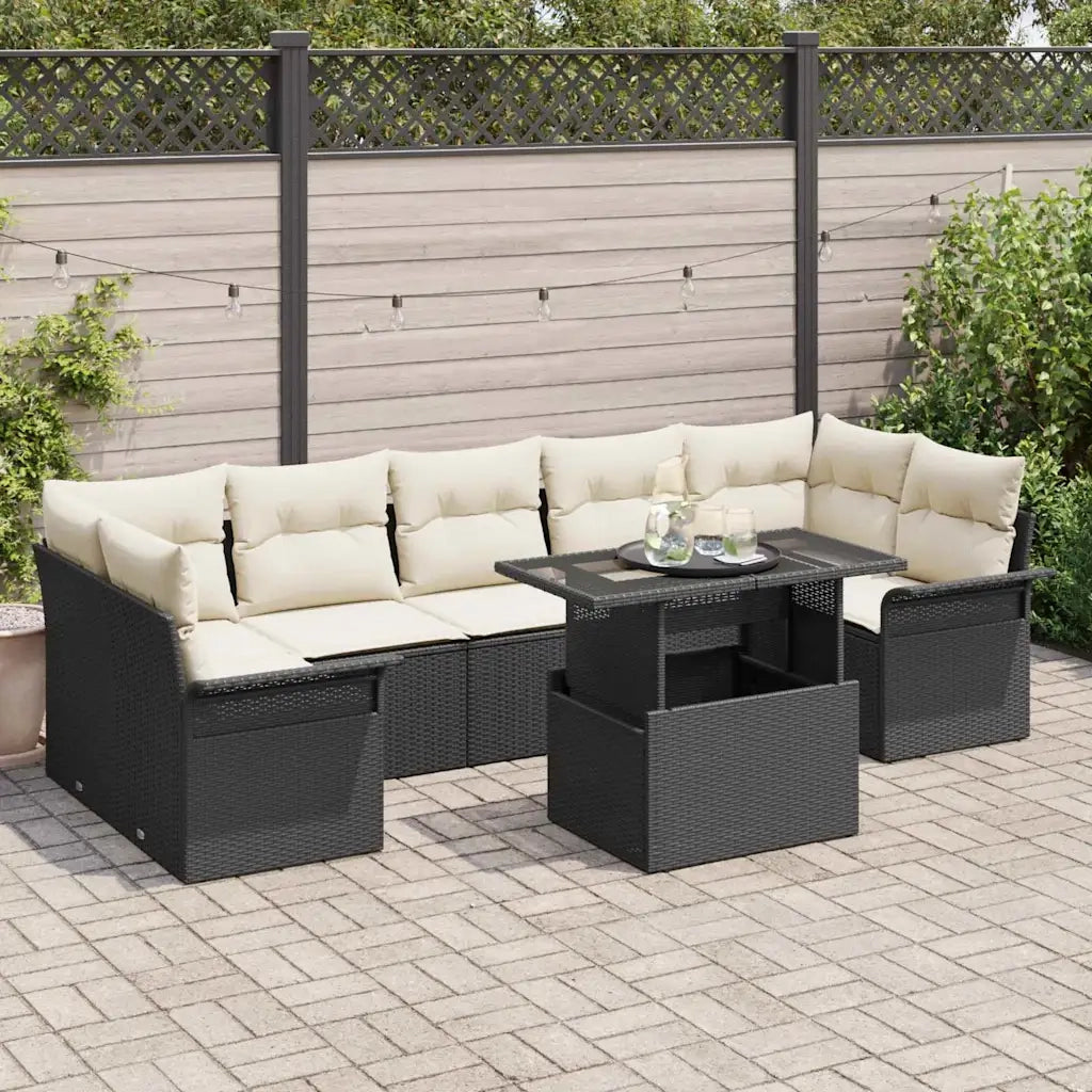 Set Divano da Giardino con cuscino 8 pcs Nero Poly Rattan 3348233