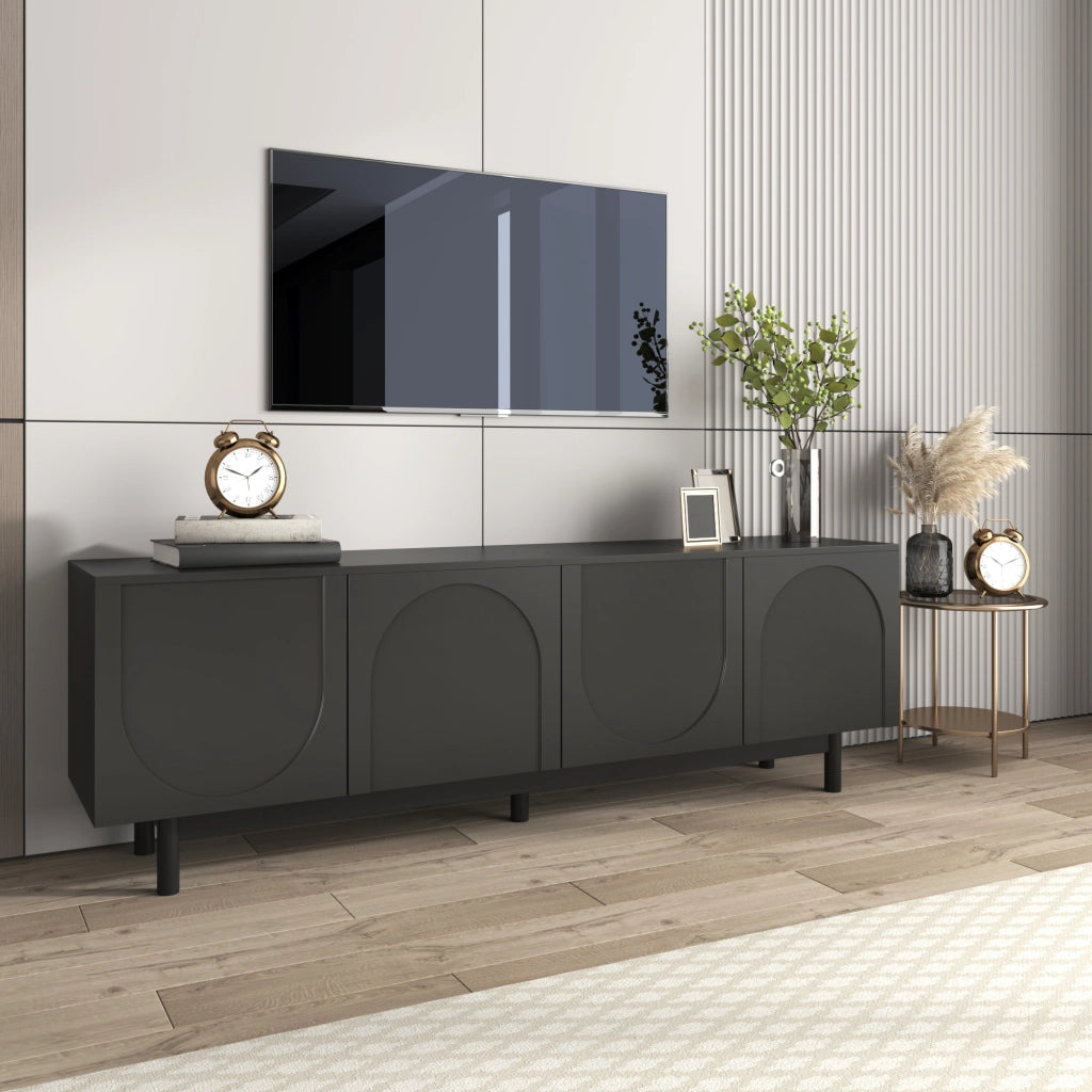 Cassettiera TV nera in MDF e truciolato; lunghezza 175 cm