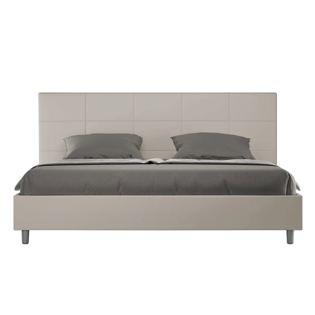 BS COM Letto matrimoniale king size senza rete imbottito 200x200 similpelle tortora