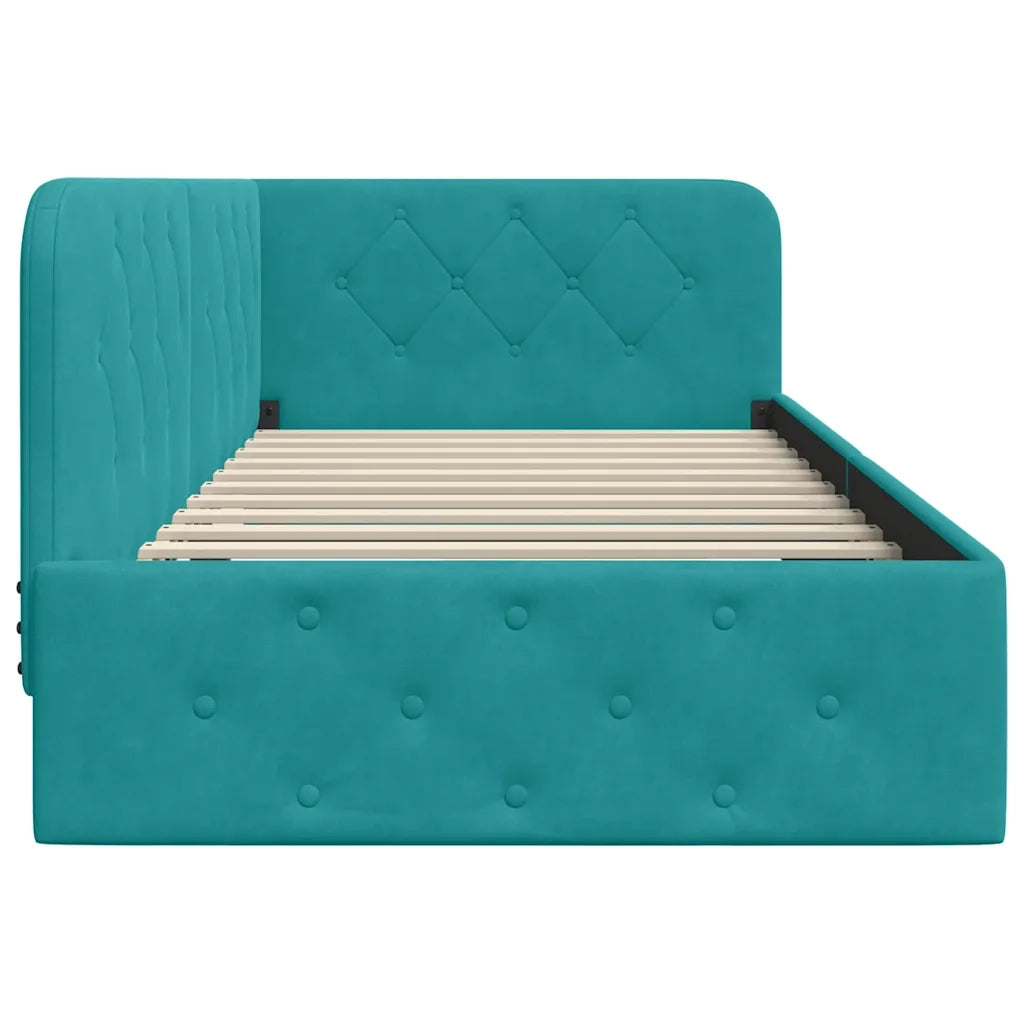 Cornice del letto ad angolo Turchese 100 x 200 cm Velluto