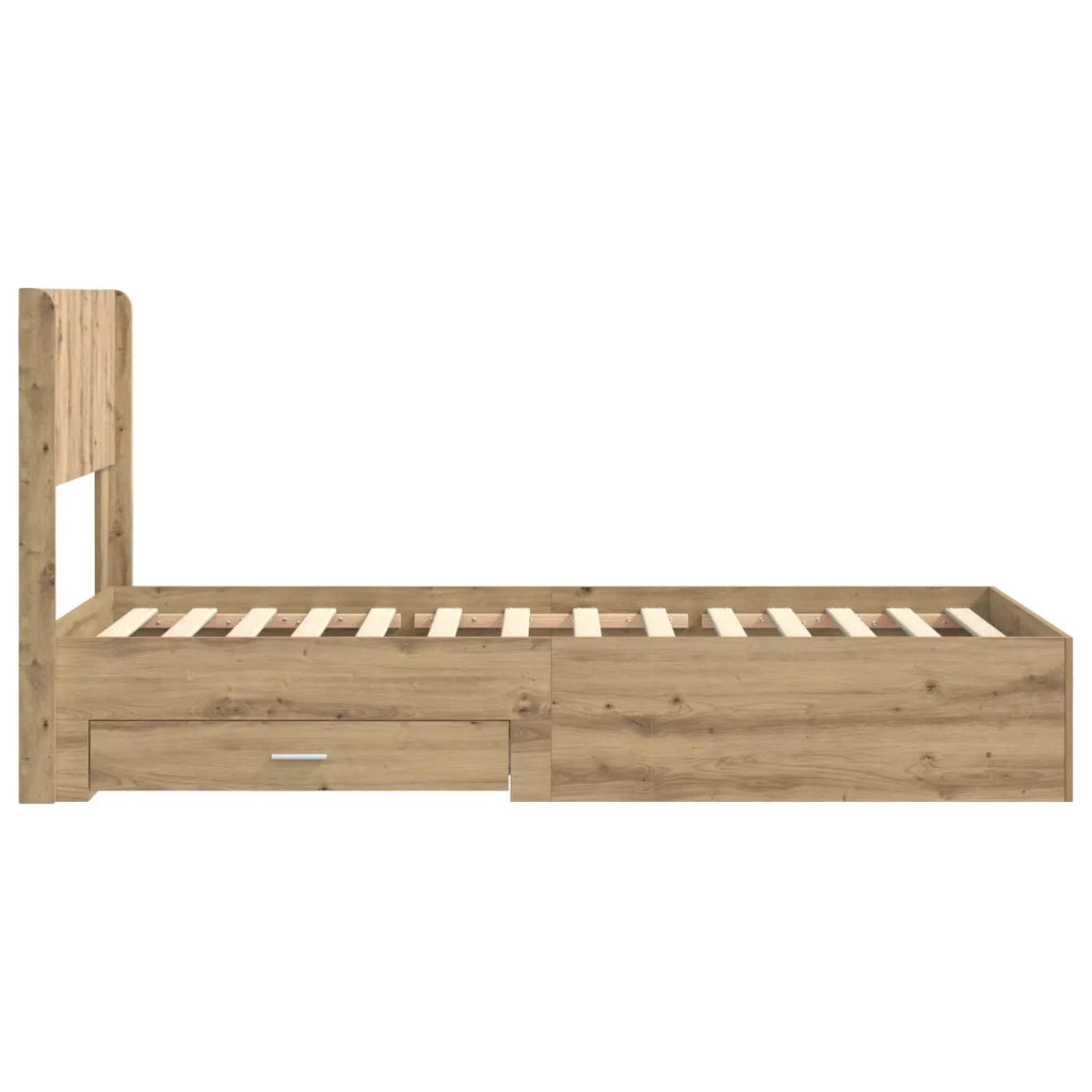 Letto singolo | Letto per adulti | Struttura del letto con stoccaggio e testata Rovere Artigianale