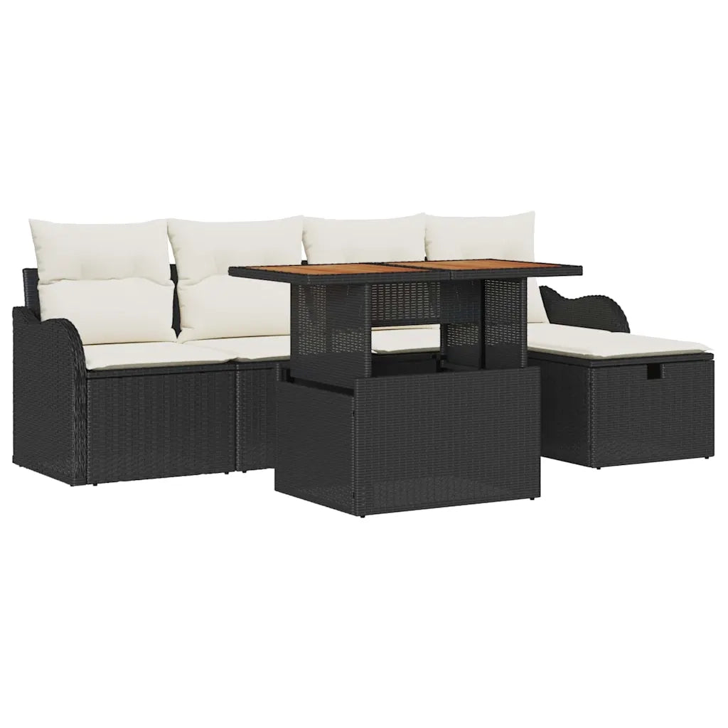 Set Divano da Giardino con cuscino 6 pcs Nero polyrattan 3359932