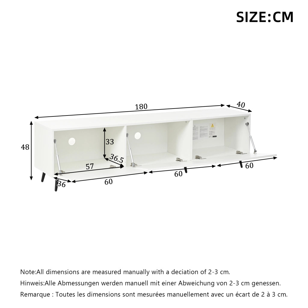 Cassettiera TV bianca in MDF lunghezza 180 cm