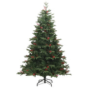 Albero Natale Artificiale Incernierato-Albero Natalizio con Pigne e Bacche 180cm