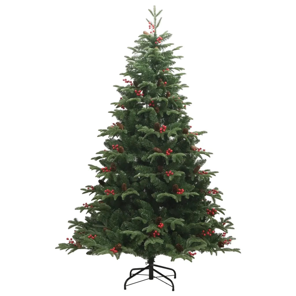 Albero Natale Artificiale Incernierato-Albero Natalizio con Pigne e Bacche 180cm