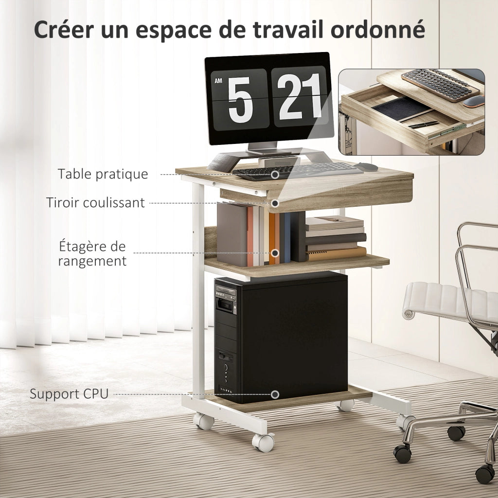 Scrivania con cassetto e ruote ¨C Minimal ¨C Rovere 56x51 cm