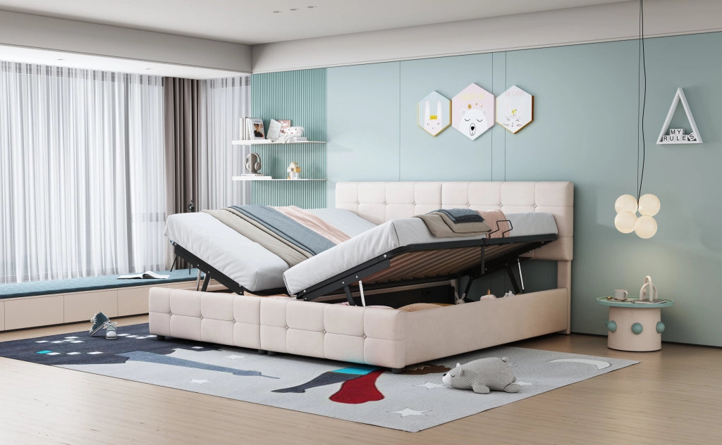 letto imbottito velluto beige 180 x 200 cm