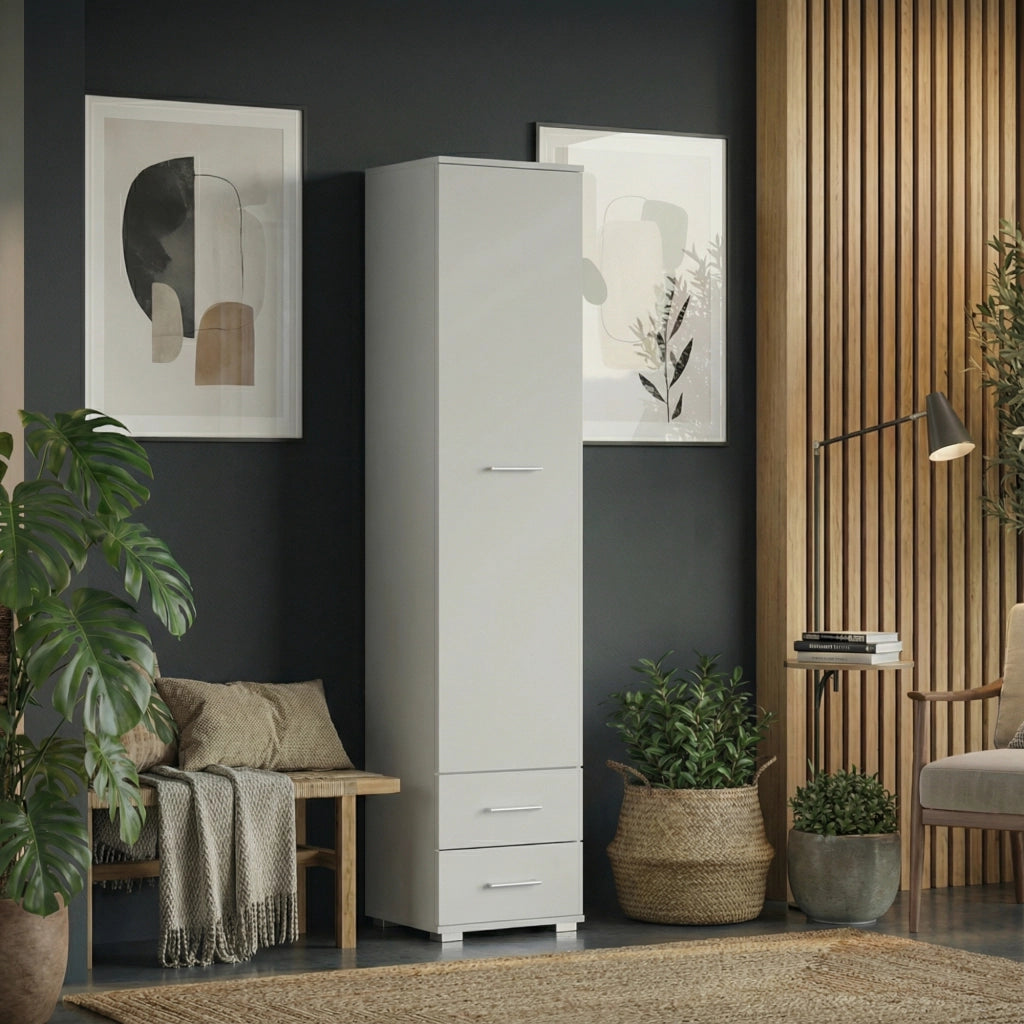 Armadio FAUSKE - 2 Cassetti - Bianco - Larghezza 40 cm, Altezza 180 cm, Profondit? 36 cm