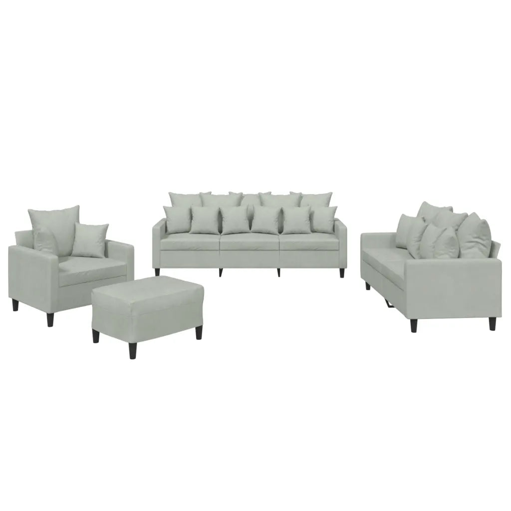 Set di Divani 4 pz con Cuscini Grigio Chiaro in Velluto