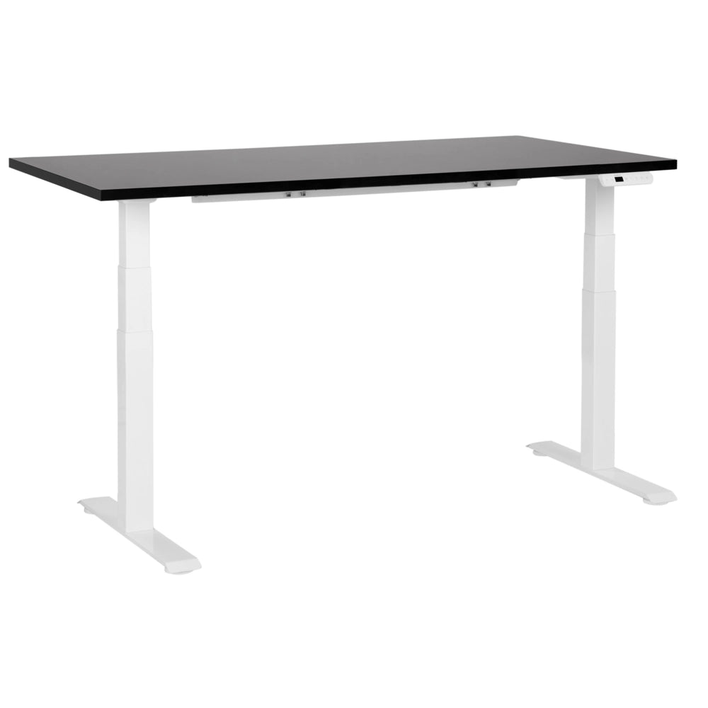 Scrivania regolabile manualmente in altezza Piano del tavolo legno nero Telaio in acciaio bianco 160 x 72 cm Piedi quadrati Design moderno Ufficio