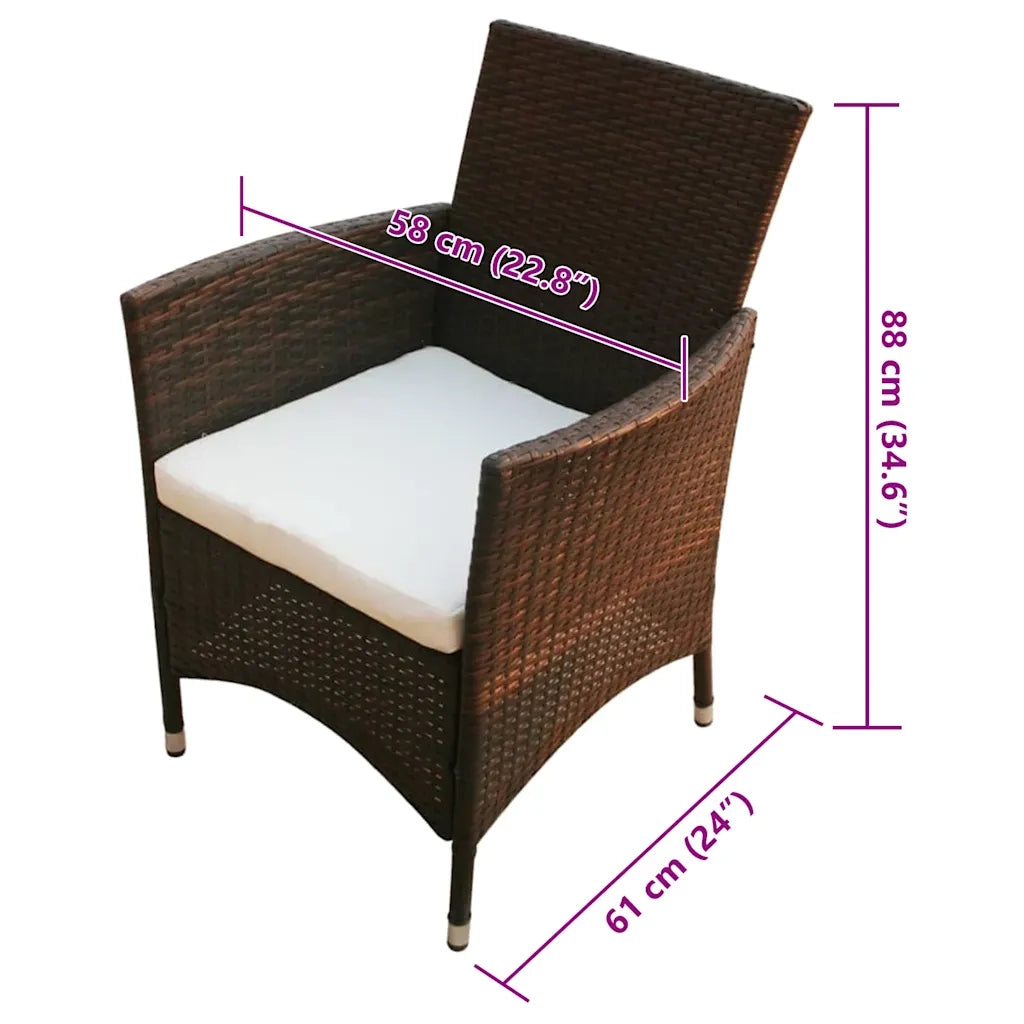 Set da Pranzo da Giardino 7 pz con Cuscini Polyrattan Marrone 43119