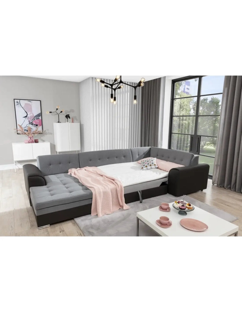 Divano panoramico convertibile CALDERO 5 posti blu navy e grigio - angolo sinistro
