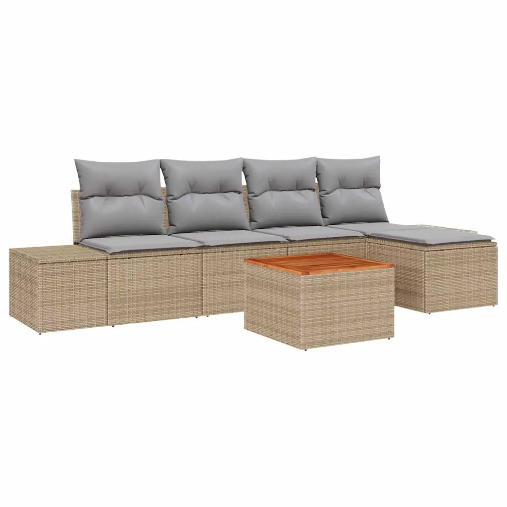 Set Divano da Giardino con cuscino 6 pcs Beige polyrattan