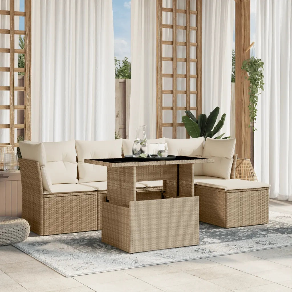 Set Divano da Giardino 6 pz con Cuscini Beige in Polyrattan 3266548