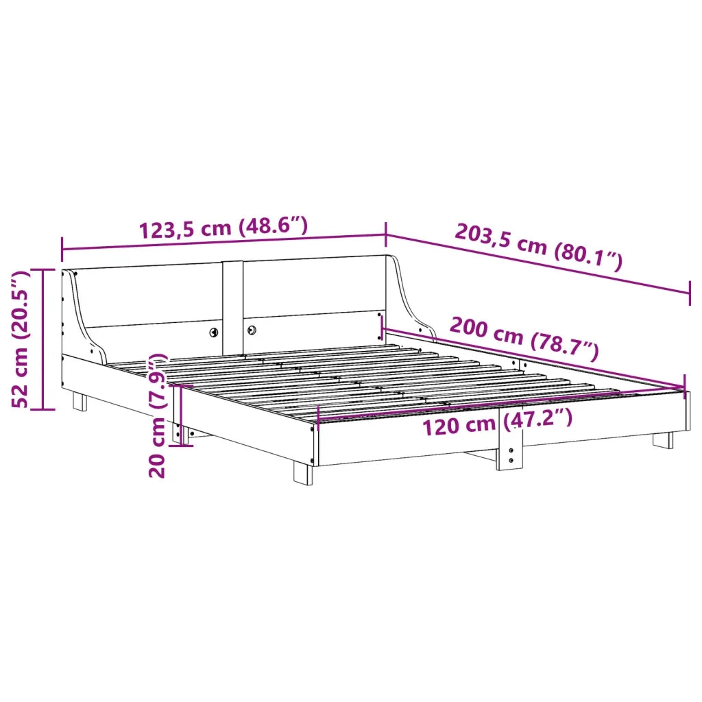 Letto senza Materasso-Struttura Letto Bianco 120x200 cm Legno Massello di Pino 221218