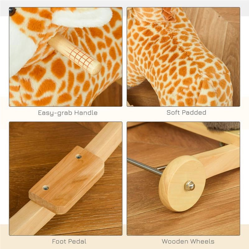 DONDOLO A FORMA DI GIRAFFA CON RUOTE PER BAMBINI 3-6 ANNI GIALLO