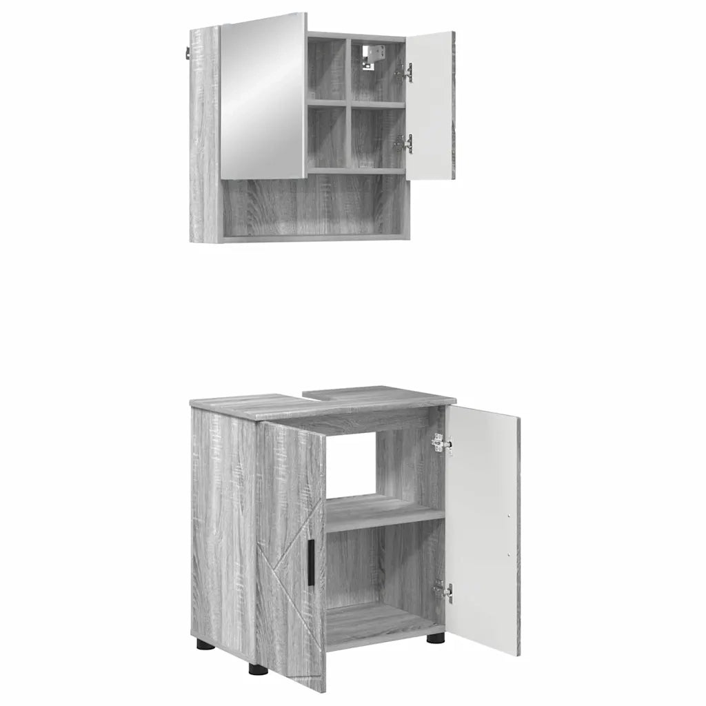 Set di mobili per il bagno con porta 2 pcs Grigio Sonoma