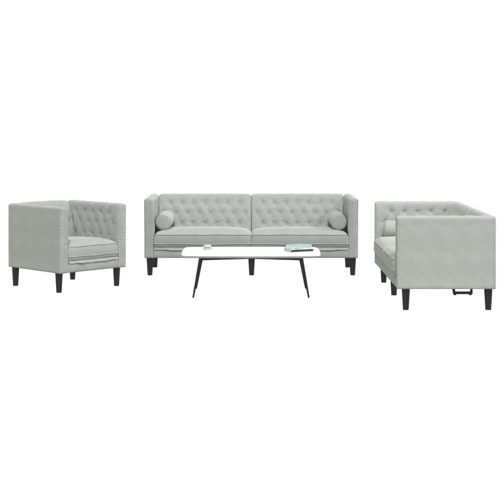 Set Divani Chesterfield 3pz con Cuscini Grigio Chiaro Velluto 3209281