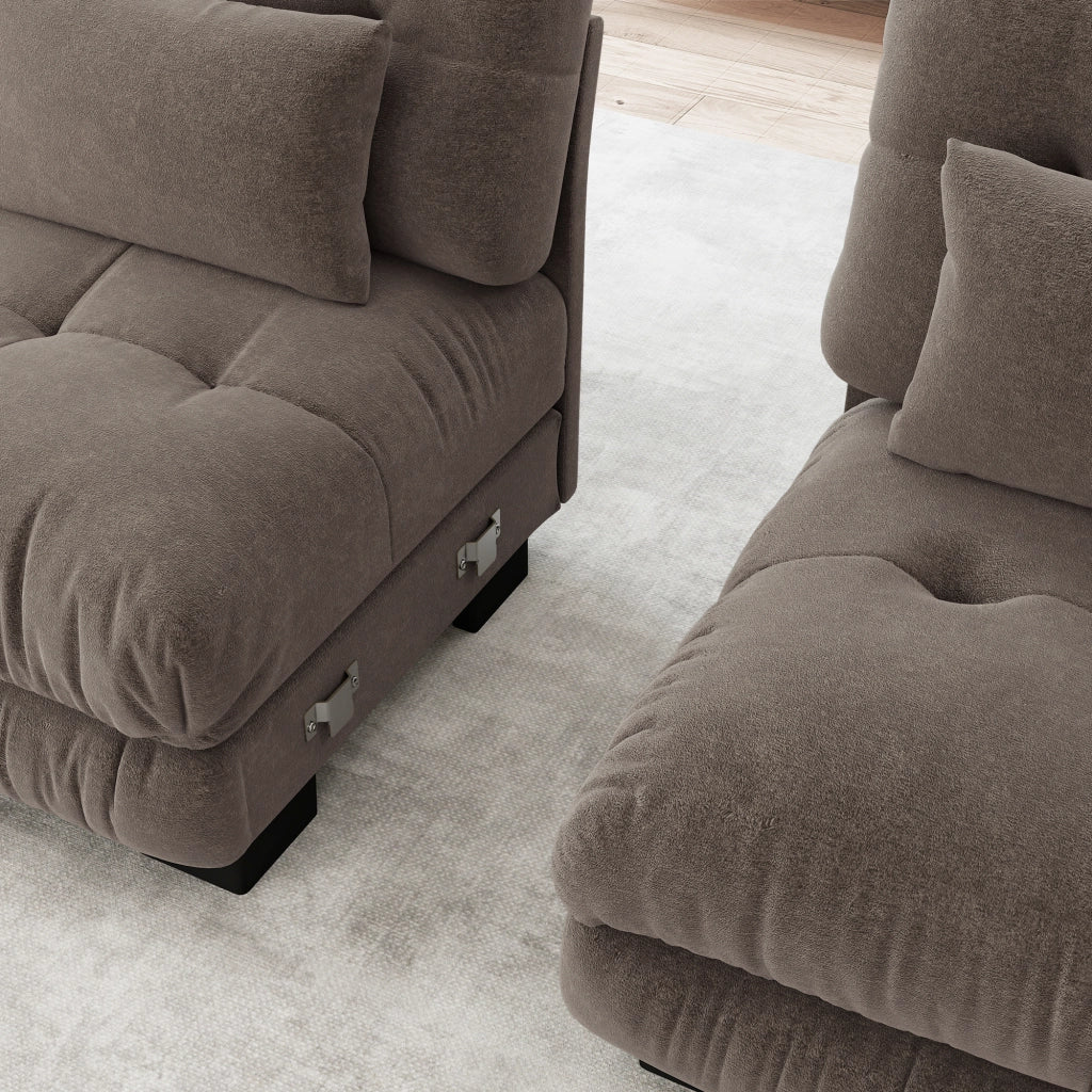 Divano Angolare Chenille ¨C Xylo ¨C Marrone, Cuscini, Braccioli, Legno Massello