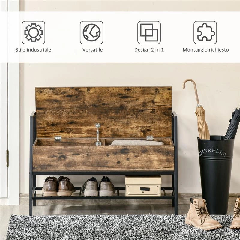 MOBILE SCARPIERA CON VANO CONTENITORE LEGNO E METALLO MARRONE