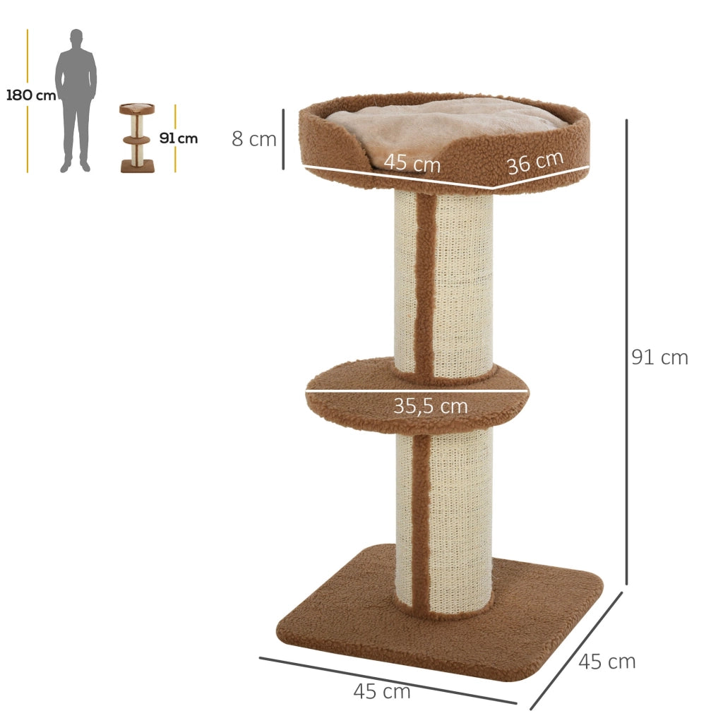 Tiragraffi per gatti con 2 piattaforme e cuscino marrone chiaro ¨C Minimal ¨C marrone chiaro