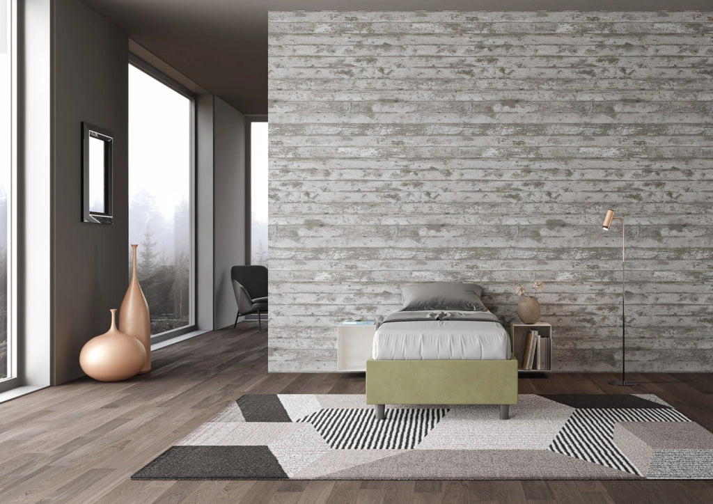 BS COM Letto singolo contenitore imbottito 90x210 microfibra tè verde