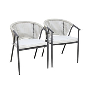 Set 2 sedie da giardino impilabili in acciaio e corde, beige