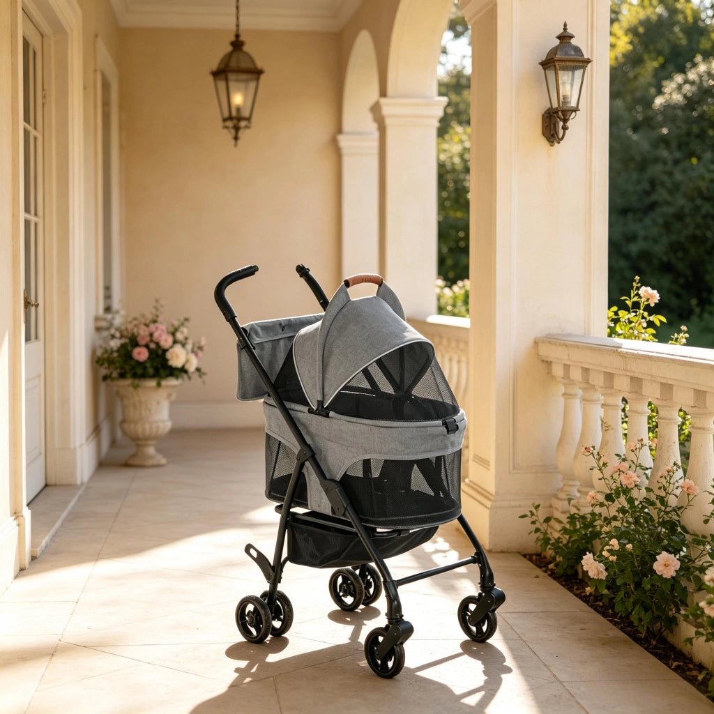 Passeggino per cani 3 in 1 con telaio pieghevole rimovibile.