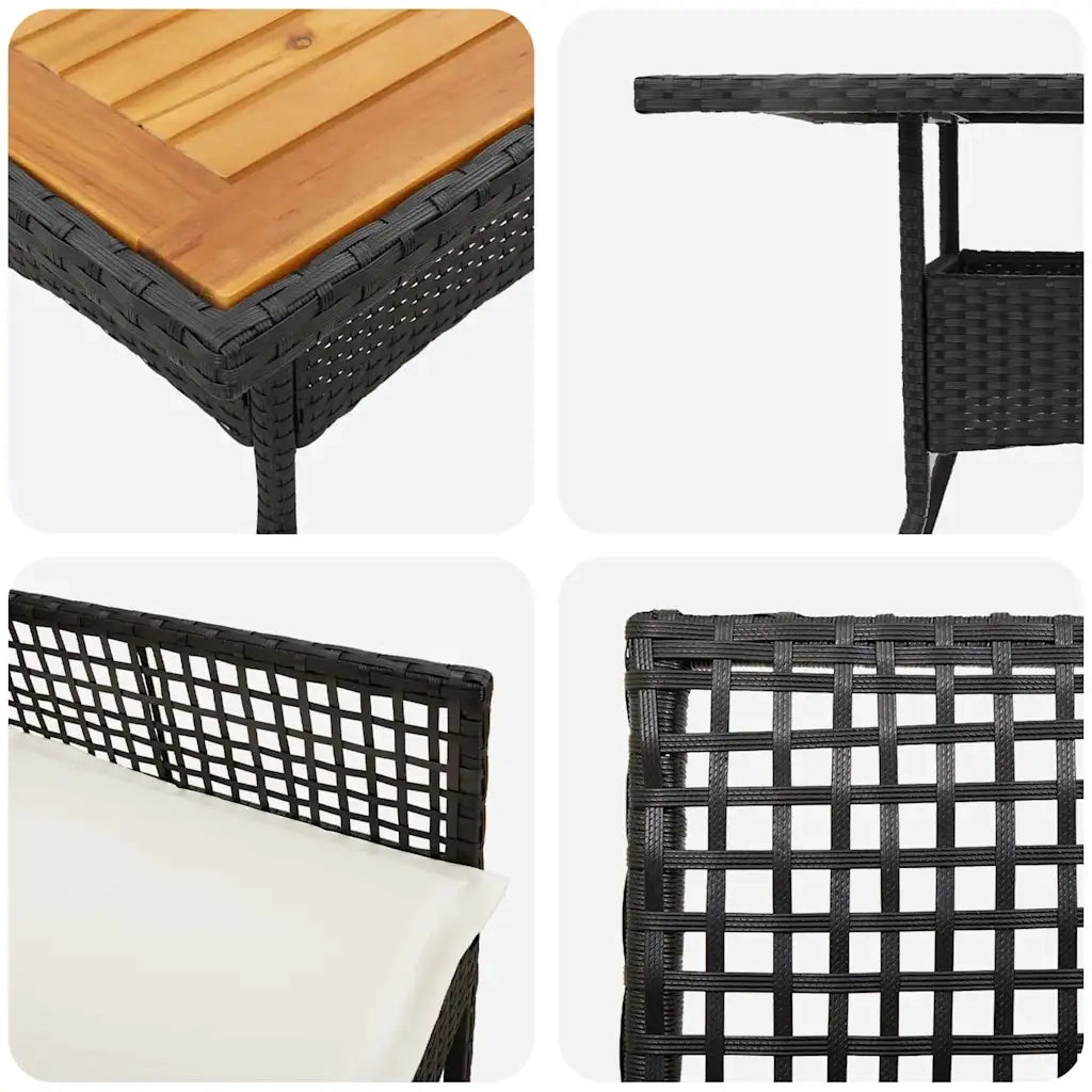 Set da Pranzo per Giardino 3 pcs Nero polyrattan 3334935