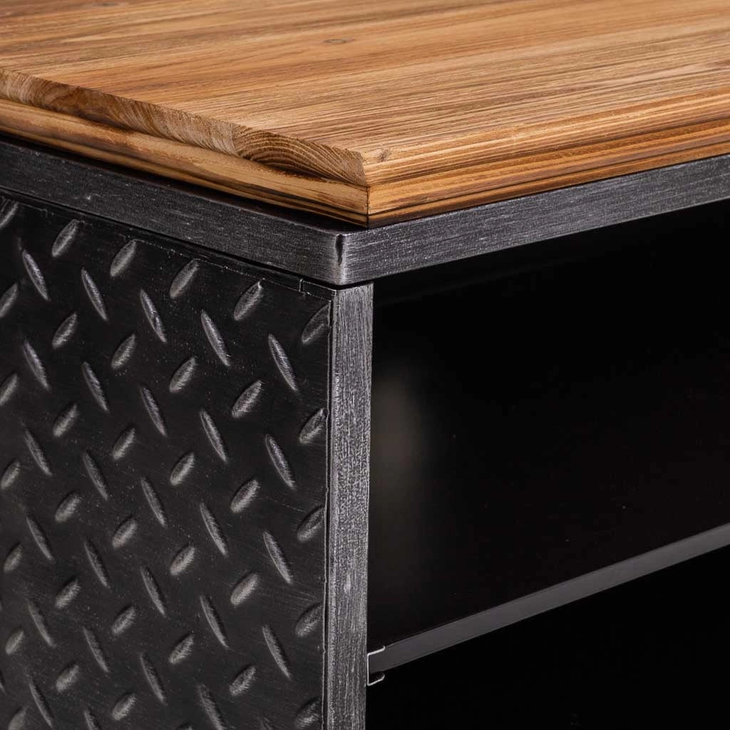 Mobile base in metallo nero, legno e bambù 120x40x56,5h