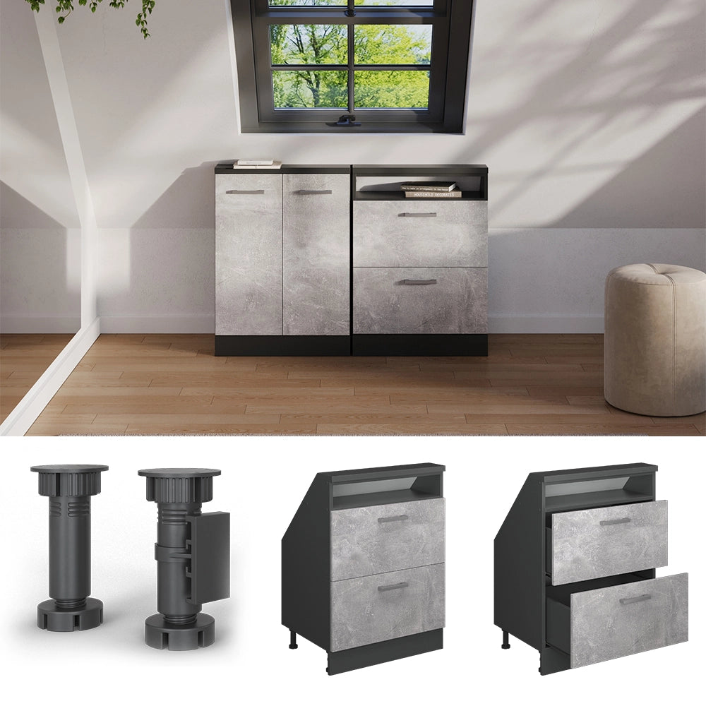 Mobile sottotetto Rion Calcestruzzo/Antracite con 2 cassetti Vicco