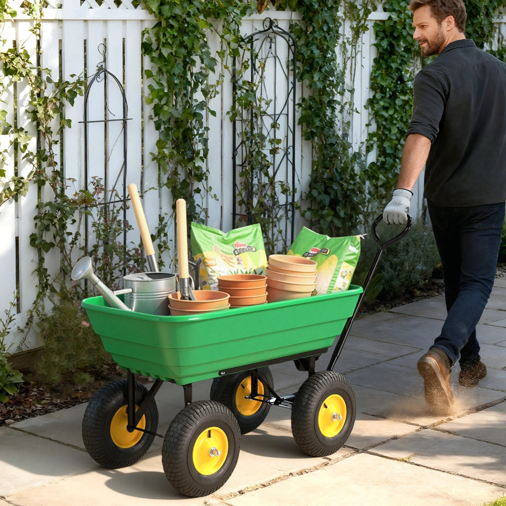Carrello da Giardino 4 Ruote ¨C Minimal ¨C Giallo/Verde 75L 200kg