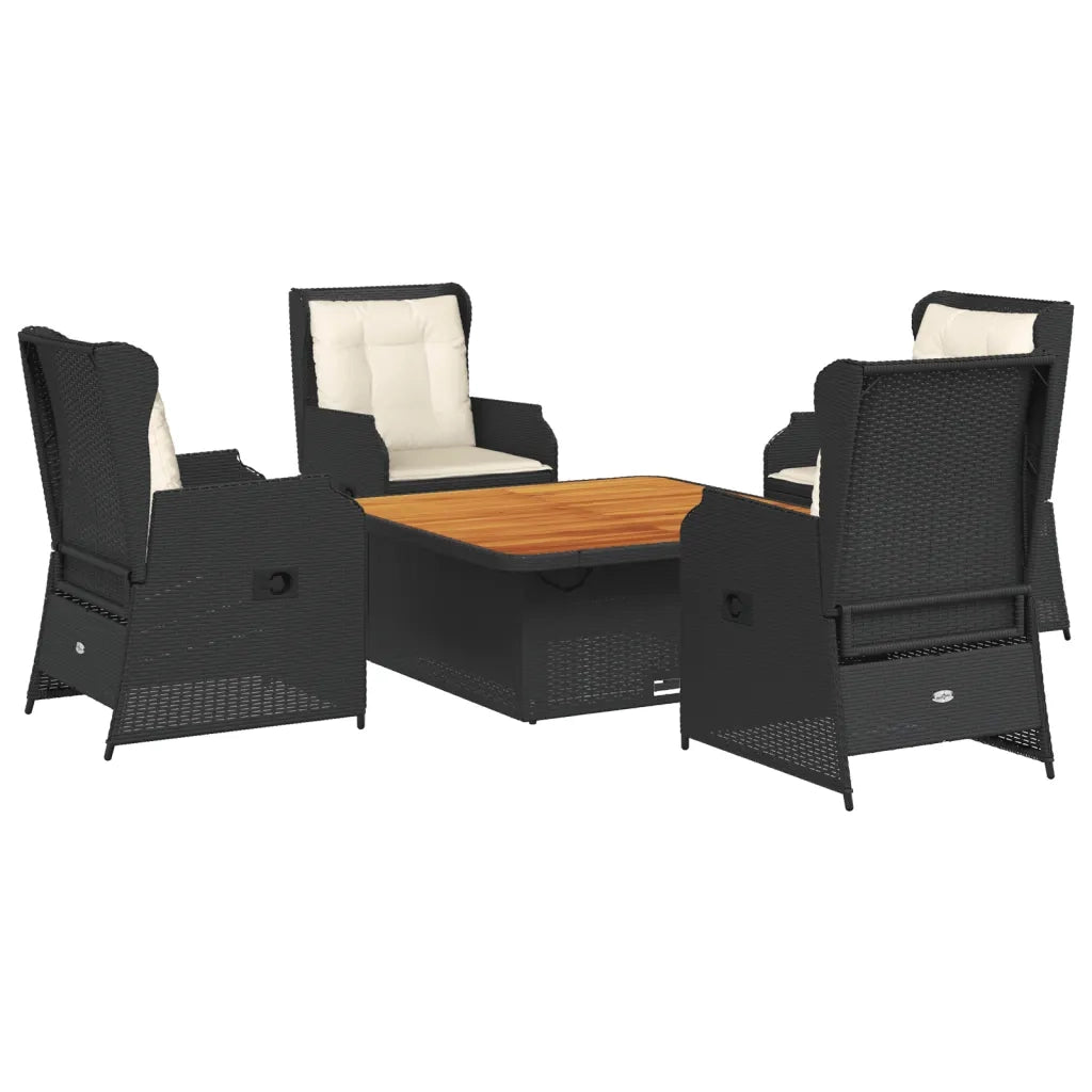Set Divani da Giardino 5 pz con Cuscini Nero in Polyrattan 3262739