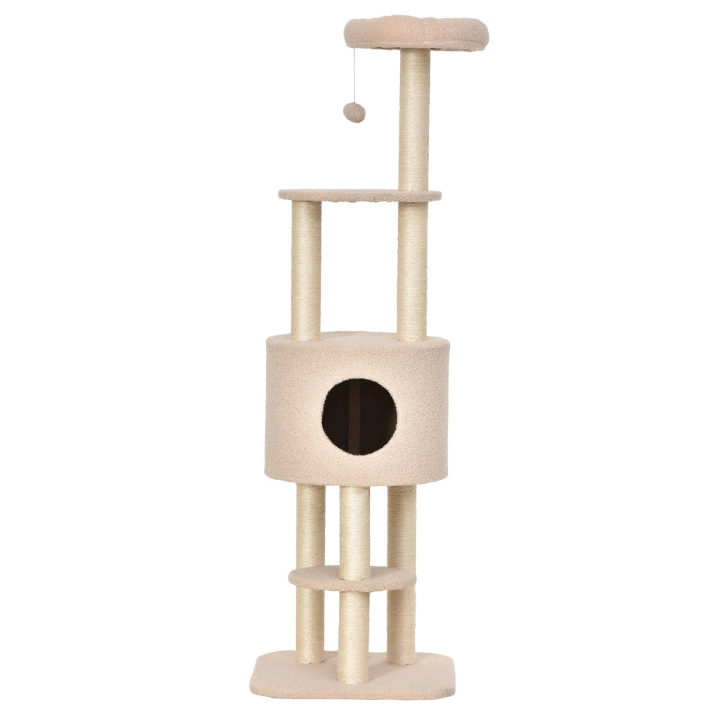 Albero per gatti con tiragraffi e cuccia ¨C Minimal ¨C 148 cm beige