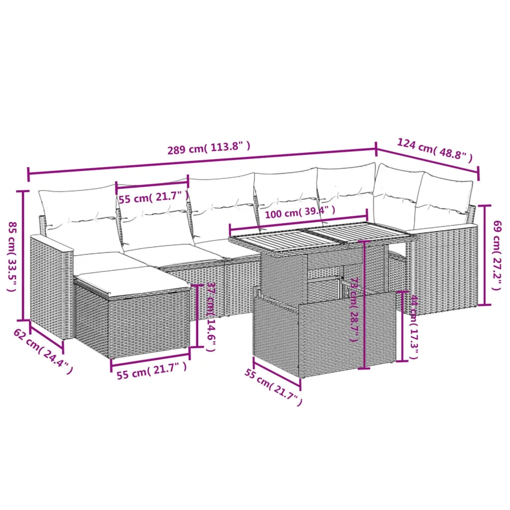 Set Divani da Giardino con Cuscini 8 pz Nero in Polyrattan 3273183
