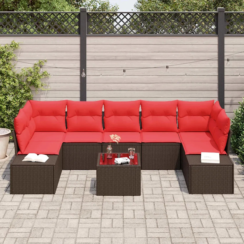 Set Divano da Giardino 8 pz Beige e Rosso polyrattan 3355653