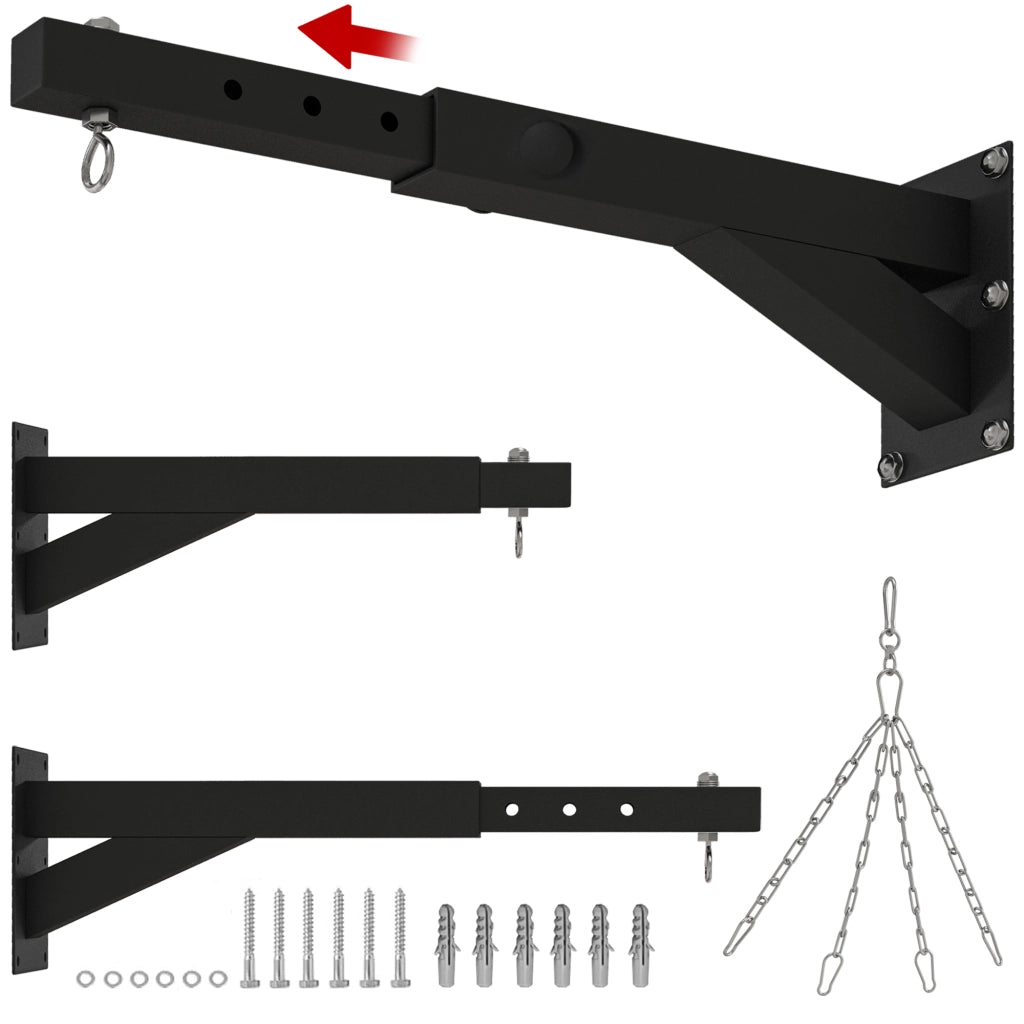 Portasacco da boxe a muro con catene e gancio regolabile ¨C Minimal ¨C Nero 45-65 cm