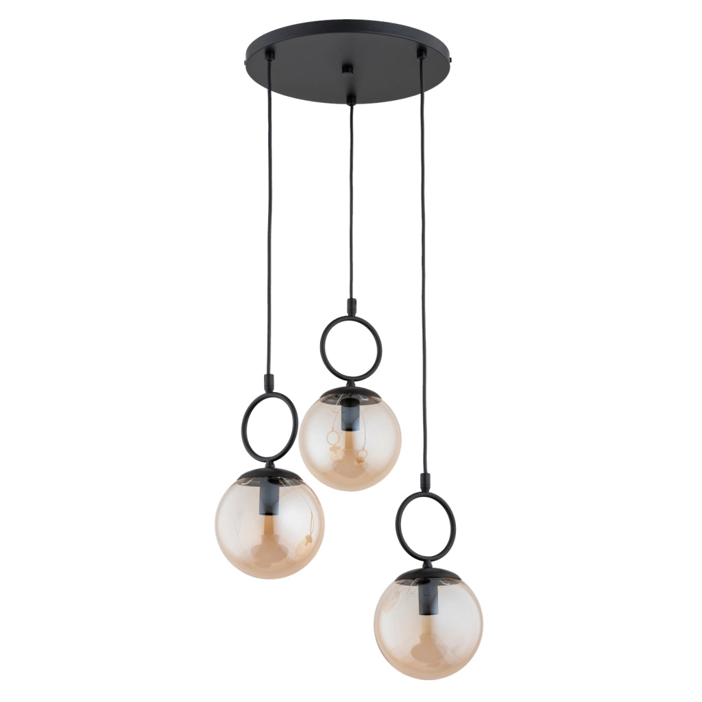 Lampada a sospensione nera sfere ambra 3xE14 10W SITRO Alfa