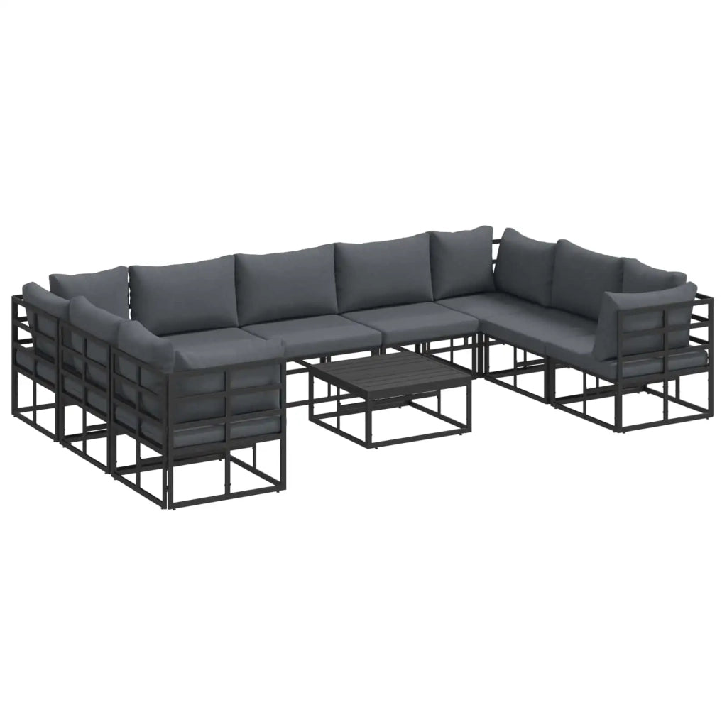 Set Divano da Giardino con cuscino 10 pcs Nero Alluminio