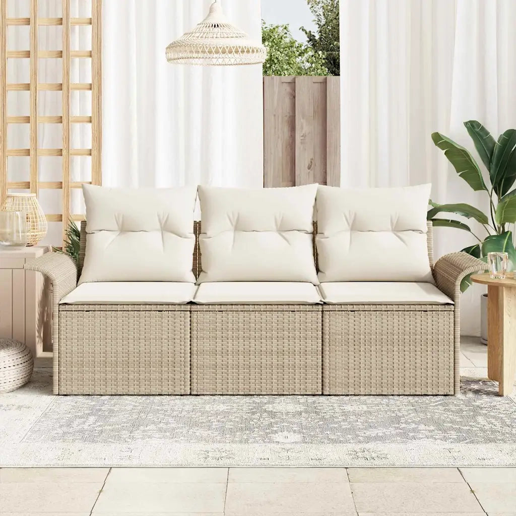 Set di divani con cuscino 3 pcs Beige e Crema polyrattan