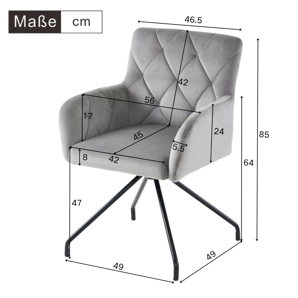 SEDIA con braccioli Set da 6 pezzi in velluto grigio chiaro