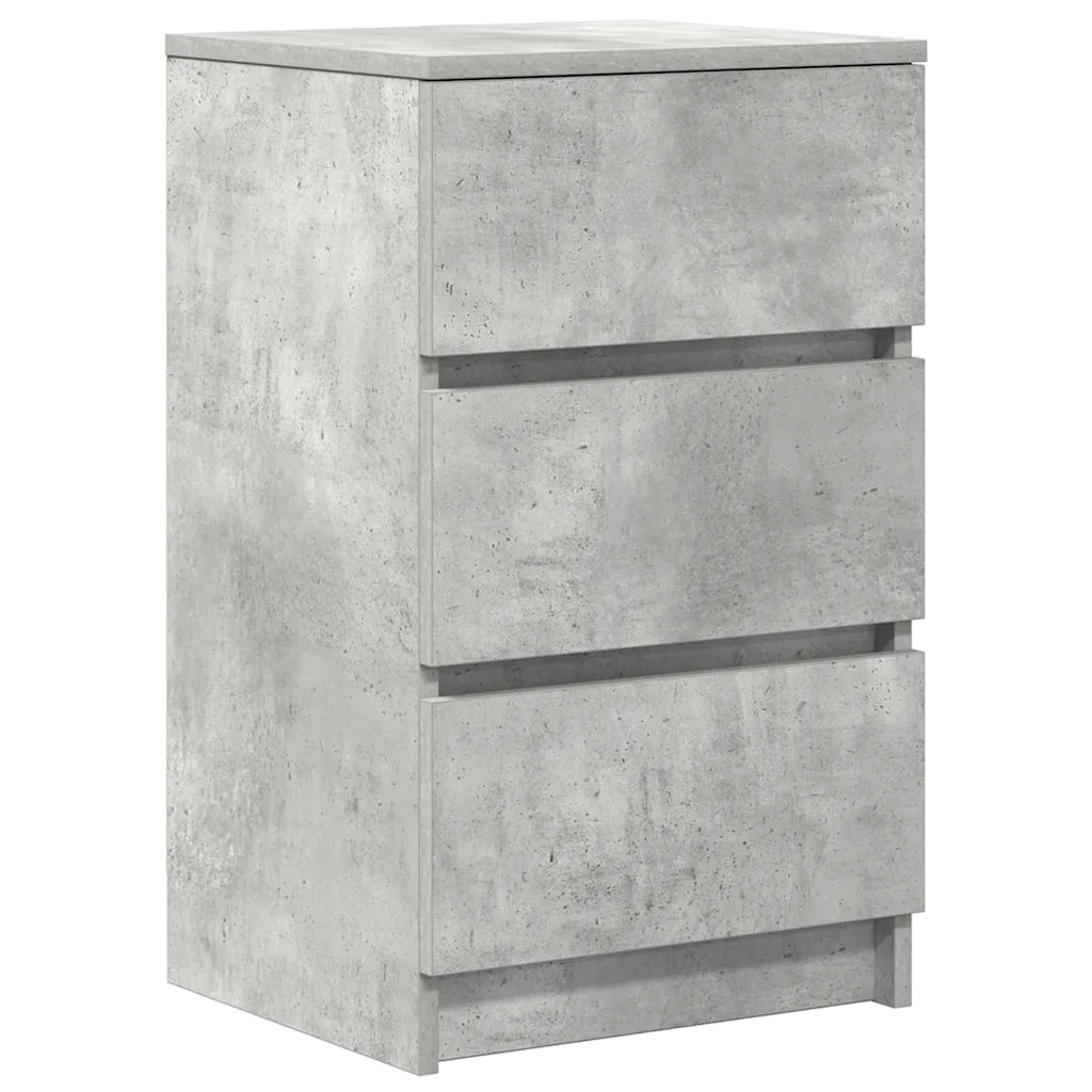 Comodino | Armadio da Notte | Mobiletto da notte con 3 Cassetti Grigio Cemento 39x35x65 cm