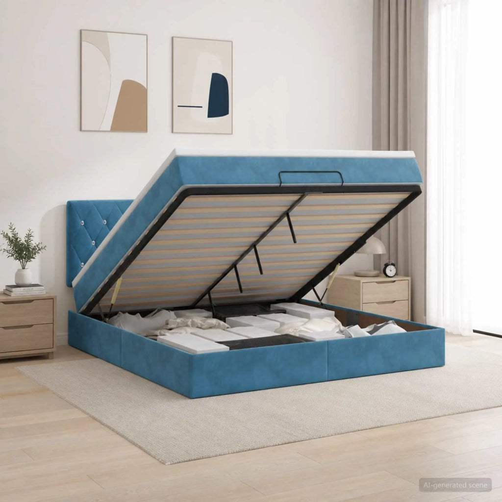 Letto Ottomano con Materasso e LED Blu scuro 140 x 200 cm 3457075