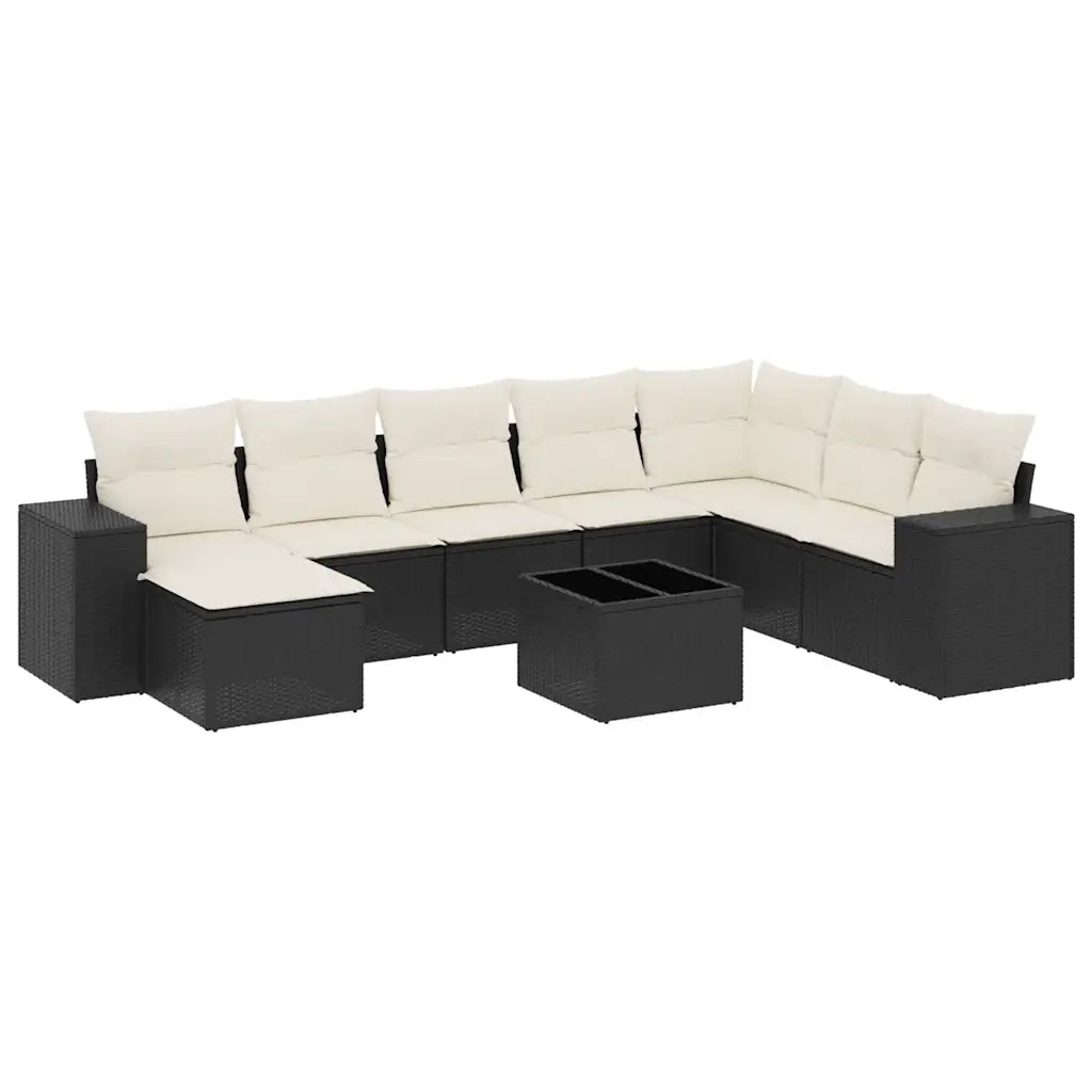 Set Divani da Giardino 9 pz con Cuscini Nero in Polyrattan