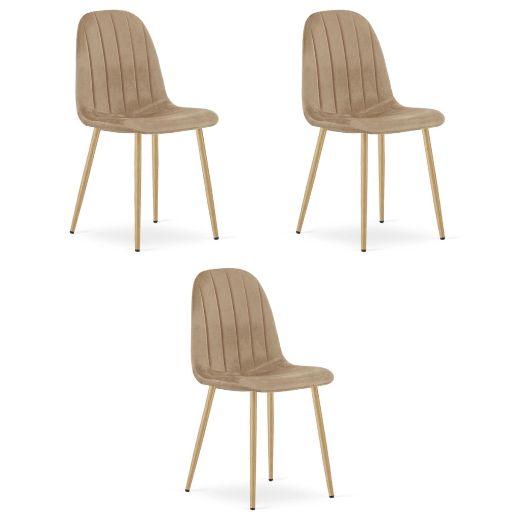 Set di 3 Sedie Padva in Velluto Marrone e Gambe Rovere