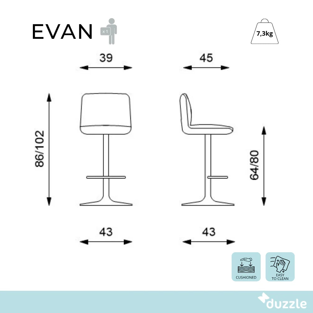 Set di 2 sgabelli da bar e cucina girevoli in microfibra beige Evan con struttura in metallo e poggiapiedi | Duzzle